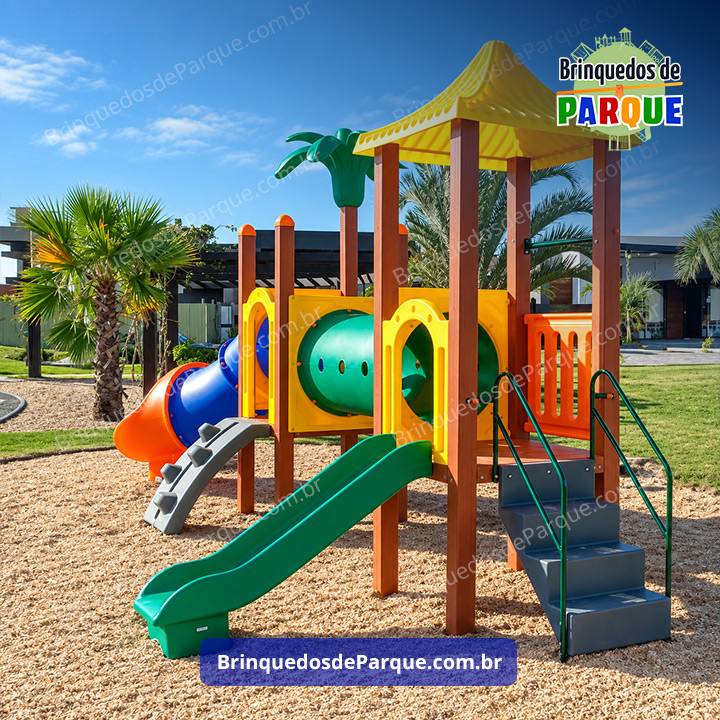 Parque 0208 - Playground Ecológico de Madeira Plástica - Brinquedos para Parquinhos - Playground Infantil - Brinquedos de Parque para Escolas, Condomínios, Praças, Construtoras, Clubes, Hotéis, Brinquedão para Brinquedoteca