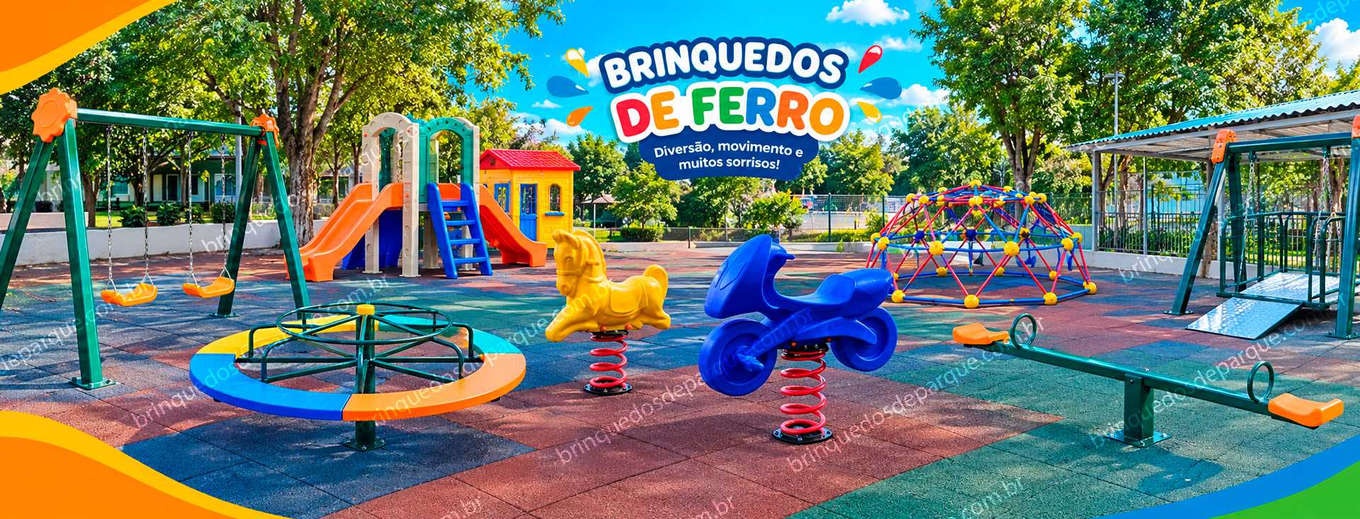 Brinquedos de Ferro para Parquinho - Brinquedos de Playground - Gira Gira, Escorregador, Gangorra, Balanço, Balanço Cadeirante, Brinquedo de Mola, Escalada Criativa, Trepa Trepa, Domos, Aço Galvanizado